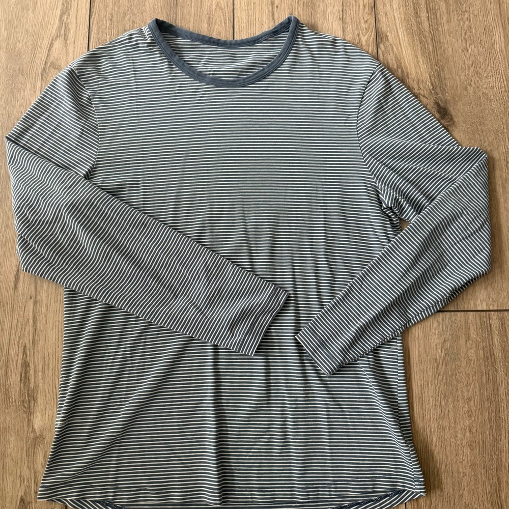 lululemon athletica Navy and White Striped Long Sleeve Tee